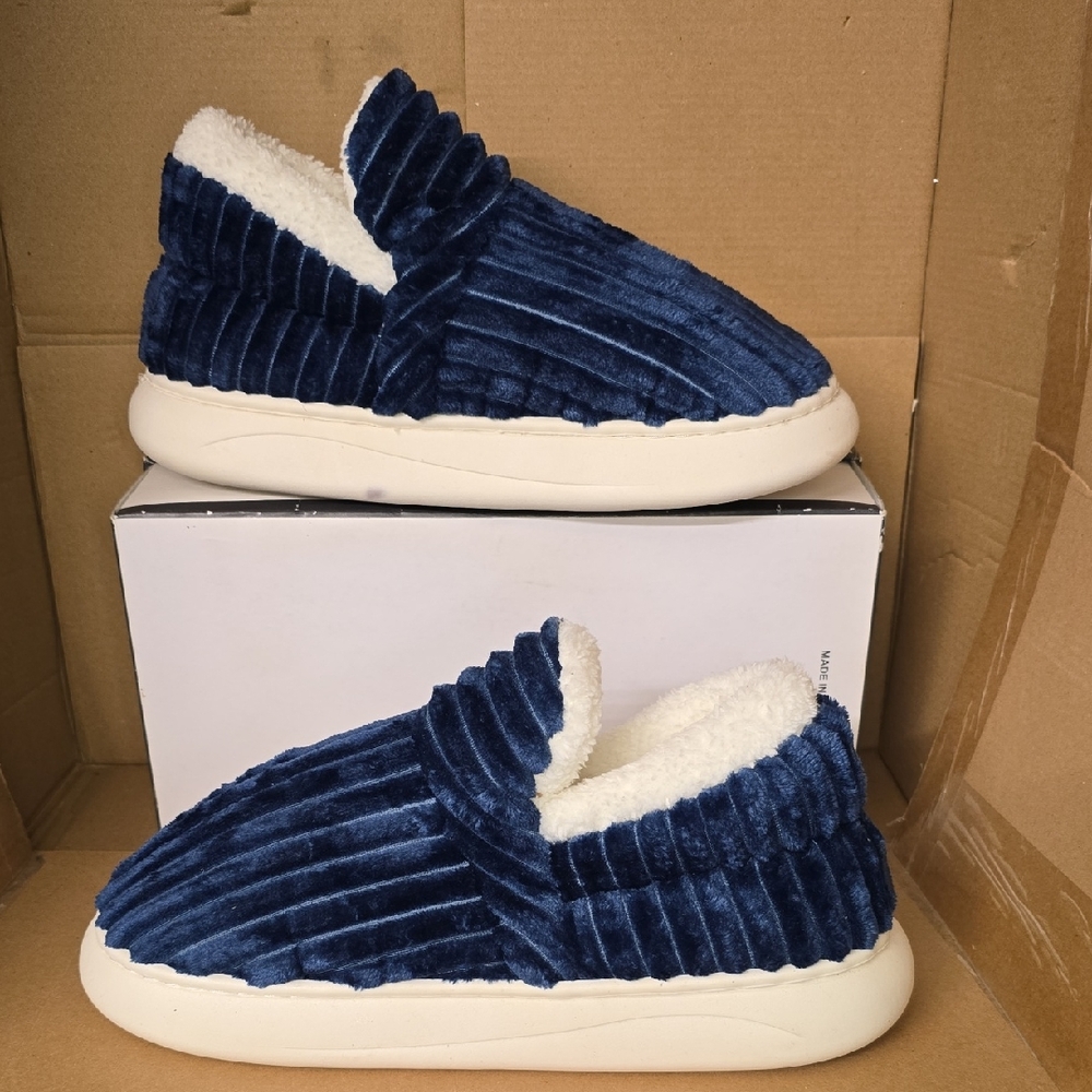 Blue Velvet Slippers with White Sole